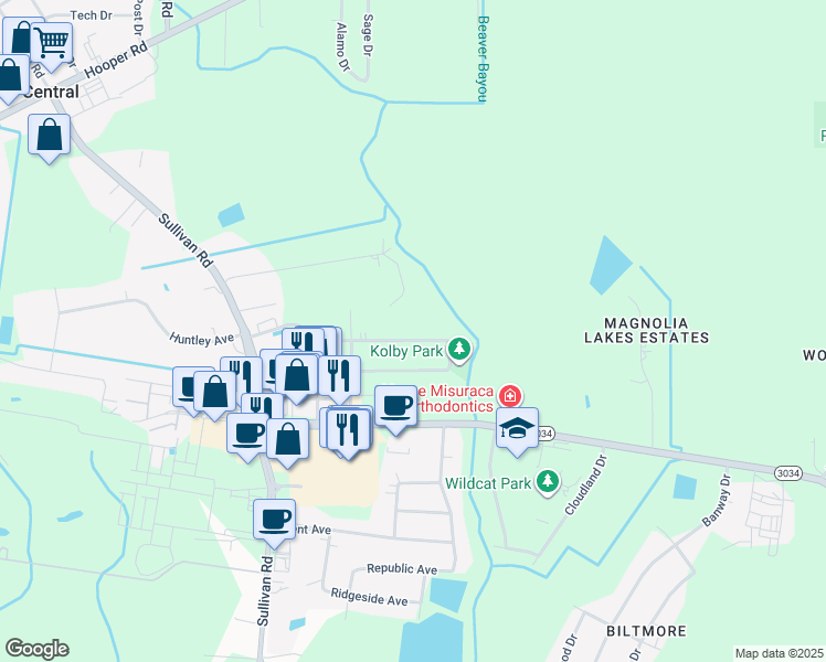 map of restaurants, bars, coffee shops, grocery stores, and more near 14845 Central Woods Avenue in Baton Rouge