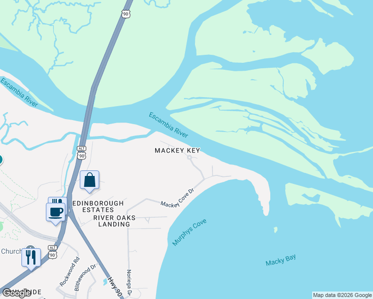 map of restaurants, bars, coffee shops, grocery stores, and more near 2100 Maria Circle in Pensacola