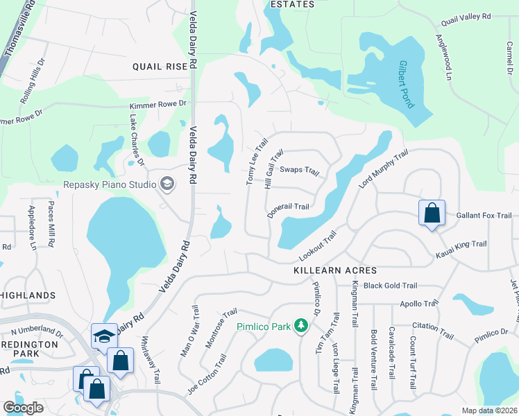 map of restaurants, bars, coffee shops, grocery stores, and more near 6609 Donerail Trail in Tallahassee
