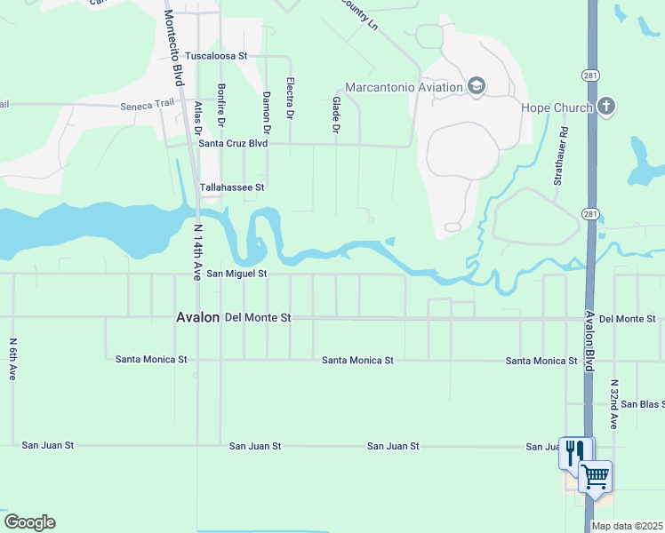 map of restaurants, bars, coffee shops, grocery stores, and more near 5417 San Miguel Street in Milton