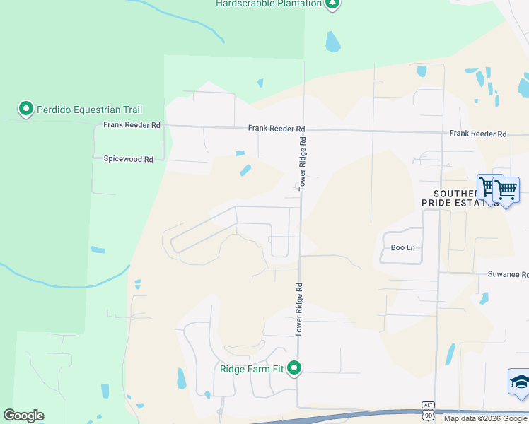 map of restaurants, bars, coffee shops, grocery stores, and more near 8007 Burnside Loop in Pensacola