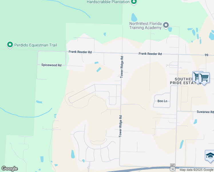map of restaurants, bars, coffee shops, grocery stores, and more near 8007 Burnside Loop in Pensacola