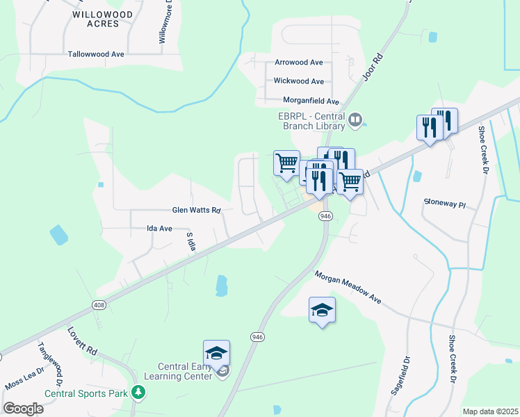 map of restaurants, bars, coffee shops, grocery stores, and more near 11436 Catherine Grove Avenue in Baton Rouge