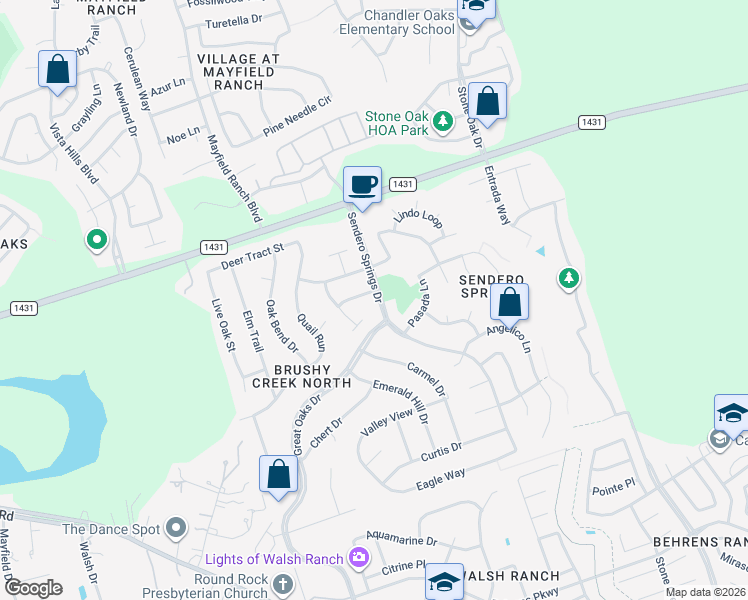 map of restaurants, bars, coffee shops, grocery stores, and more near 4105 Colina Cove in Round Rock