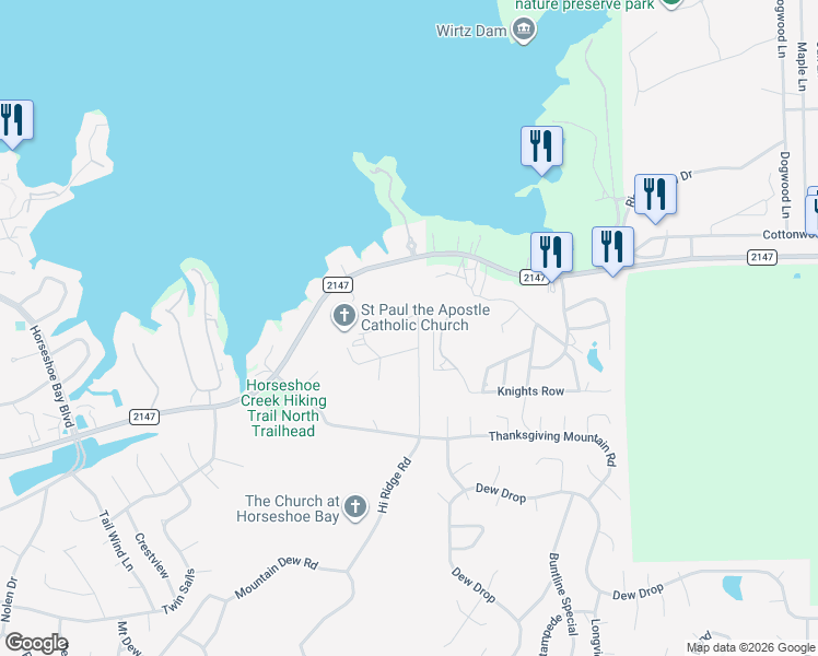 map of restaurants, bars, coffee shops, grocery stores, and more near 308 Dalton Circle in Horseshoe Bay