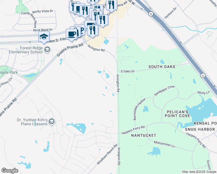 map of restaurants, bars, coffee shops, grocery stores, and more near 1778 Arrington Road in College Station