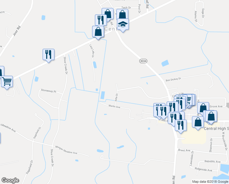 map of restaurants, bars, coffee shops, grocery stores, and more near 10823 Rifle Drive in Baton Rouge