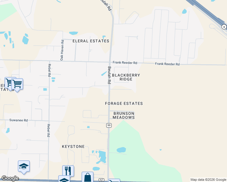 map of restaurants, bars, coffee shops, grocery stores, and more near 10020 Beulah Road in Pensacola