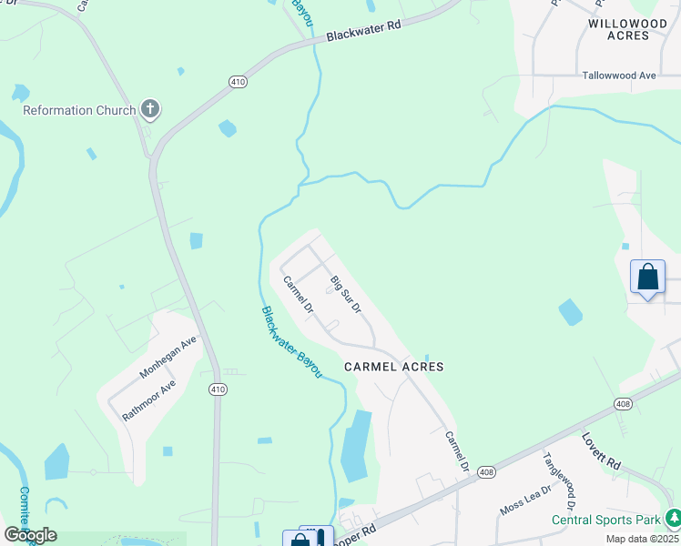 map of restaurants, bars, coffee shops, grocery stores, and more near 10928 Big Sur Drive in Baton Rouge