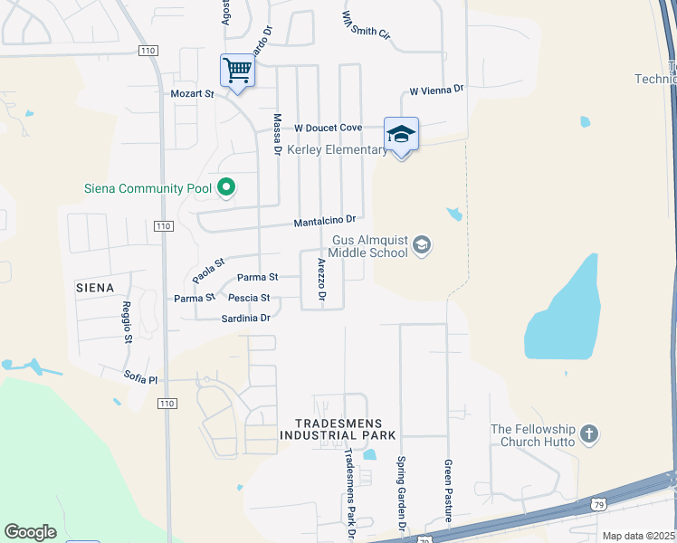 map of restaurants, bars, coffee shops, grocery stores, and more near 8222 Angelo Loop in Round Rock