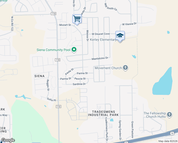 map of restaurants, bars, coffee shops, grocery stores, and more near 5922 Parma Street in Round Rock