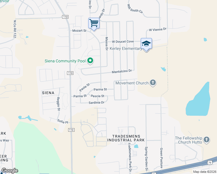 map of restaurants, bars, coffee shops, grocery stores, and more near 5922 Parma Street in Round Rock
