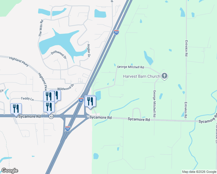 map of restaurants, bars, coffee shops, grocery stores, and more near 1 Oak Hill Lane in Carriere