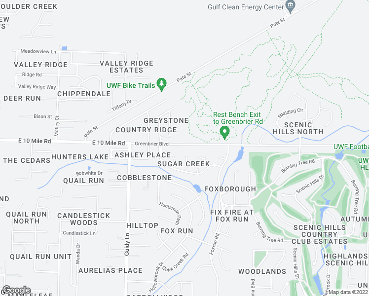 map of restaurants, bars, coffee shops, grocery stores, and more near 1225 Greenbrier Boulevard in Pensacola