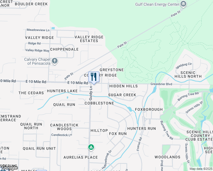map of restaurants, bars, coffee shops, grocery stores, and more near 10289 Sugar Creek Drive in Pensacola