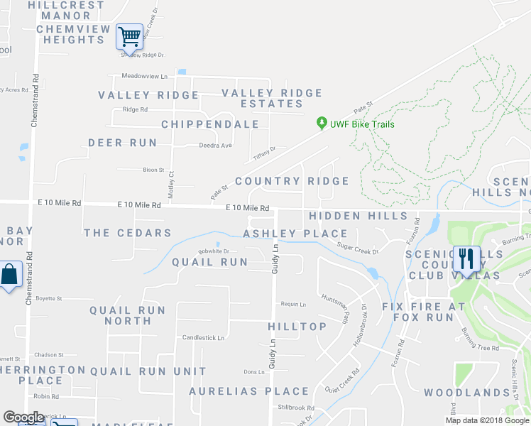 map of restaurants, bars, coffee shops, grocery stores, and more near 1108 Signal Hill Lane in Pensacola