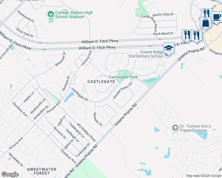 map of restaurants, bars, coffee shops, grocery stores, and more near 2241 Rockingham Loop in College Station