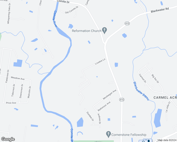 map of restaurants, bars, coffee shops, grocery stores, and more near 8686 Loudon Lane in Baker