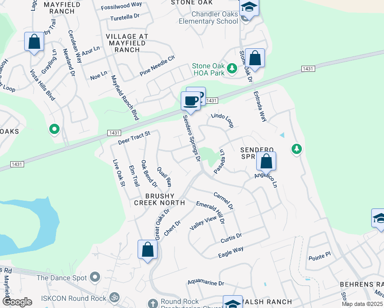 map of restaurants, bars, coffee shops, grocery stores, and more near 3000 Luminoso Lane East in Round Rock
