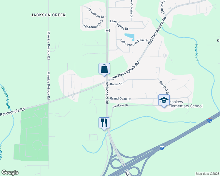 map of restaurants, bars, coffee shops, grocery stores, and more near 8455 Barrie Drive in Theodore