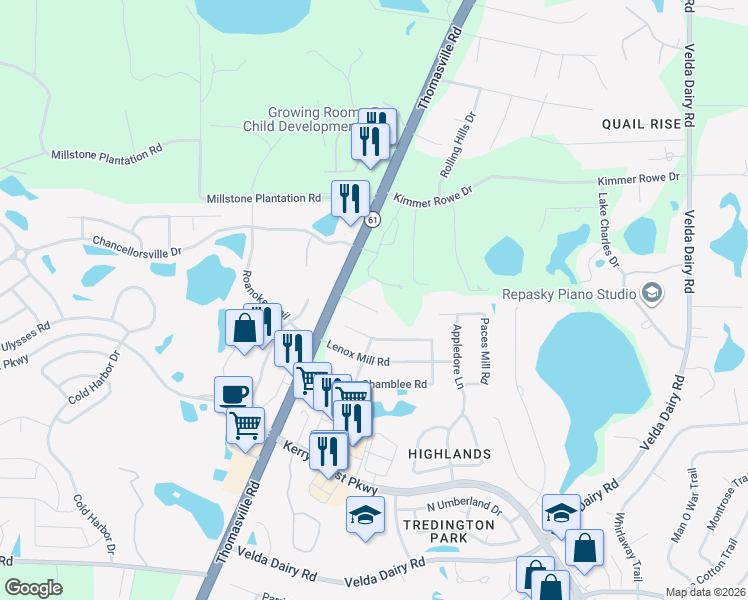 map of restaurants, bars, coffee shops, grocery stores, and more near 3422 Rustlewood Lane in Tallahassee