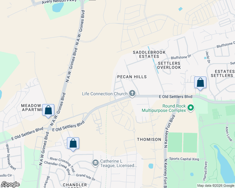 map of restaurants, bars, coffee shops, grocery stores, and more near 2950 East Old Settlers Boulevard in Round Rock