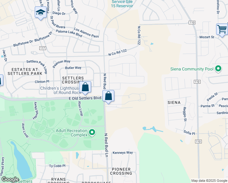 map of restaurants, bars, coffee shops, grocery stores, and more near 1020 Chad Loop in Round Rock
