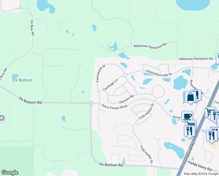 map of restaurants, bars, coffee shops, grocery stores, and more near 2521 Carthage Lane in Tallahassee