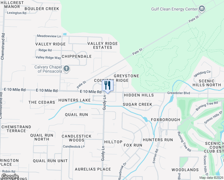 map of restaurants, bars, coffee shops, grocery stores, and more near 1032 Greenbrier Boulevard in Pensacola