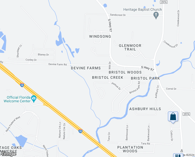 map of restaurants, bars, coffee shops, grocery stores, and more near 2029 Jason Drive in Escambia County