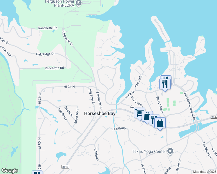 map of restaurants, bars, coffee shops, grocery stores, and more near 700 Indian Paint Trail in Horseshoe Bay
