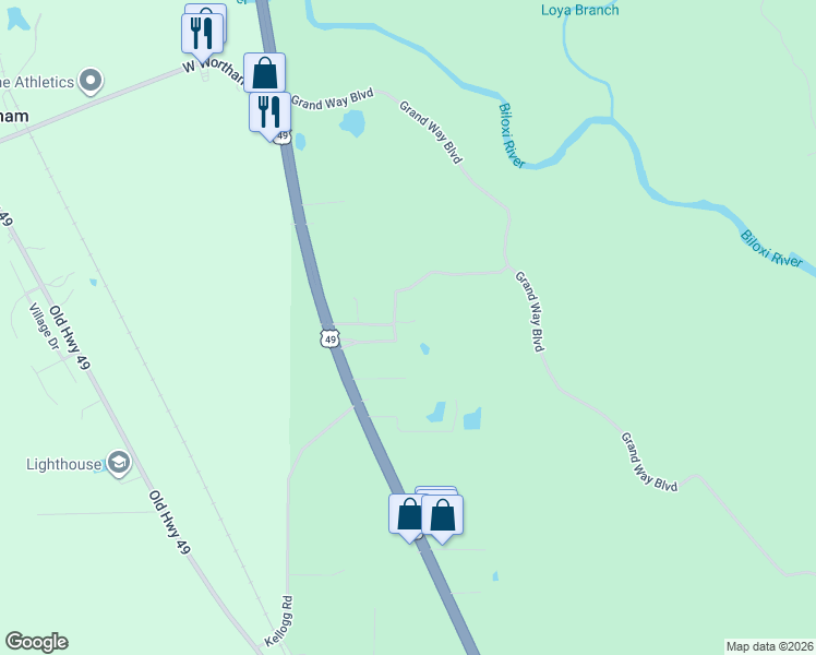 map of restaurants, bars, coffee shops, grocery stores, and more near 18204 Braden Road in Saucier