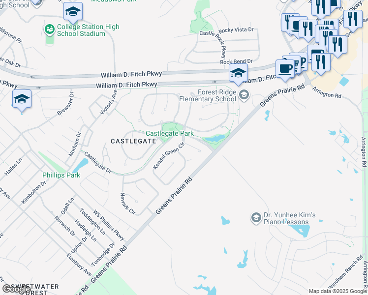 map of restaurants, bars, coffee shops, grocery stores, and more near 4400 Crayke Place in College Station