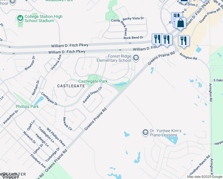 map of restaurants, bars, coffee shops, grocery stores, and more near 4415 Crayke Place in College Station
