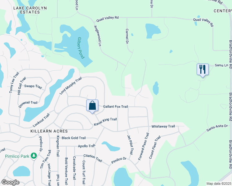map of restaurants, bars, coffee shops, grocery stores, and more near 3308 Gallant Fox Trail in Tallahassee