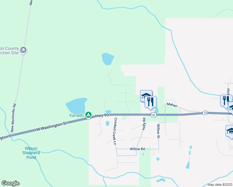 map of restaurants, bars, coffee shops, grocery stores, and more near 73 West Bryant Court in Monticello