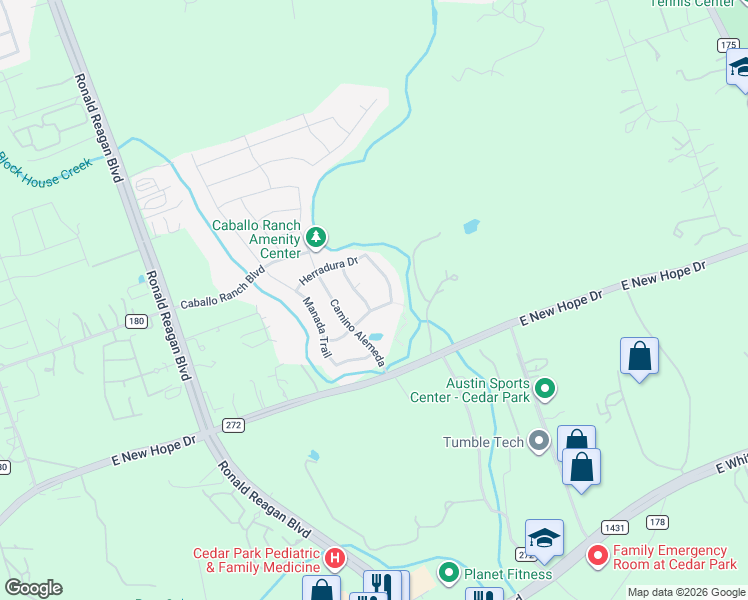 map of restaurants, bars, coffee shops, grocery stores, and more near 1805 Pradera Path in Leander