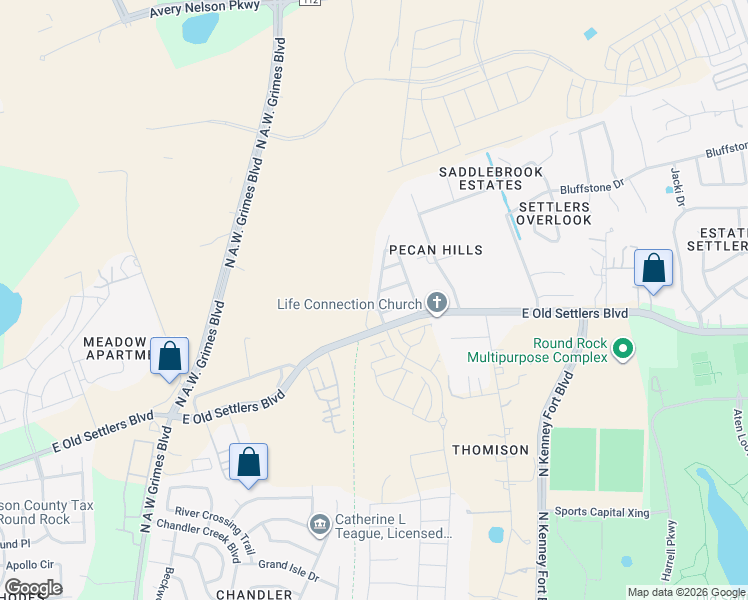 map of restaurants, bars, coffee shops, grocery stores, and more near 2950 East Old Settlers Boulevard in Round Rock