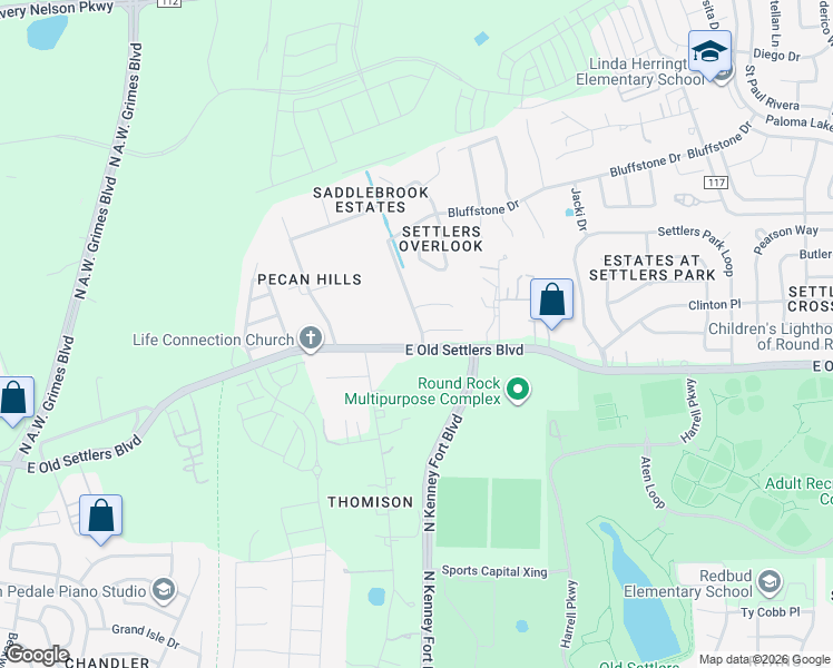 map of restaurants, bars, coffee shops, grocery stores, and more near 2106 Bluffstone Drive in Round Rock