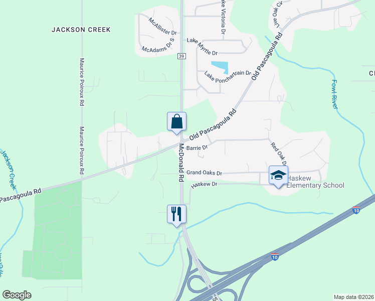 map of restaurants, bars, coffee shops, grocery stores, and more near 8455 Barrie Drive in Theodore