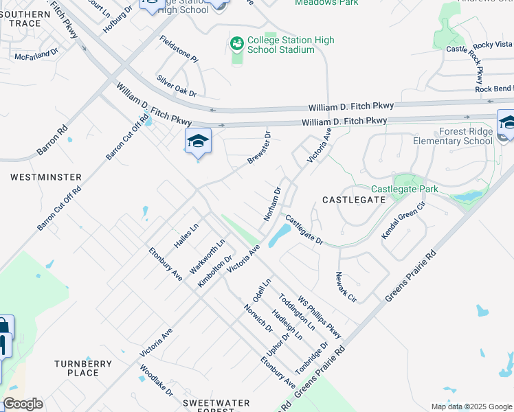 map of restaurants, bars, coffee shops, grocery stores, and more near 4213 Conway Court in College Station