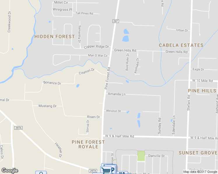 map of restaurants, bars, coffee shops, grocery stores, and more near 3400 Pine Forest Road in Ensley