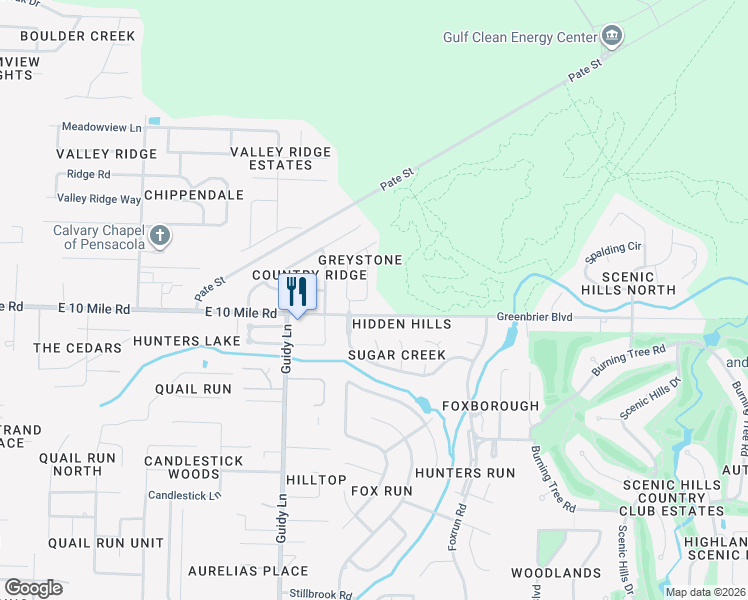 map of restaurants, bars, coffee shops, grocery stores, and more near 1220 Greystone Lane in Pensacola