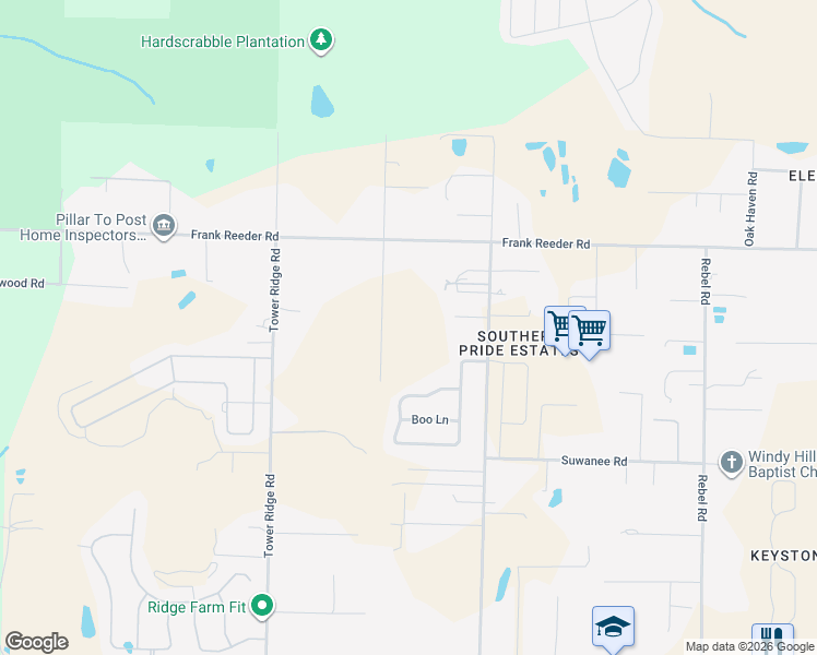 map of restaurants, bars, coffee shops, grocery stores, and more near 9780 Windy Hill Road in Pensacola