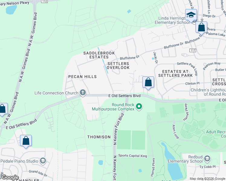 map of restaurants, bars, coffee shops, grocery stores, and more near 2106 Bluffstone Drive in Round Rock