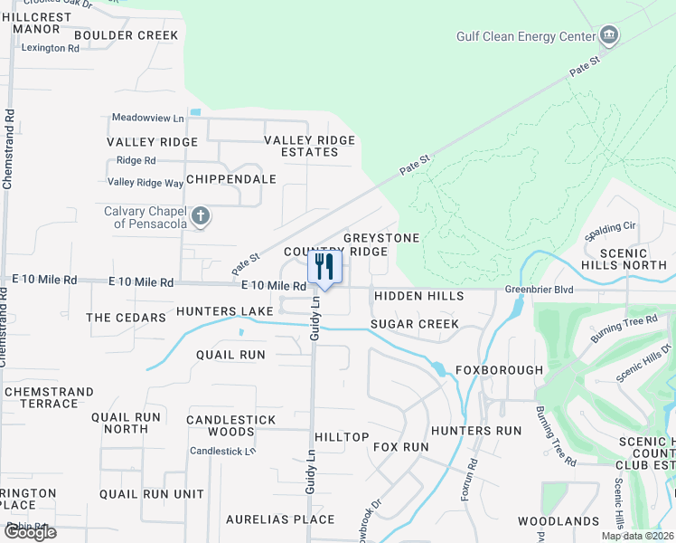 map of restaurants, bars, coffee shops, grocery stores, and more near 1032 Greenbrier Boulevard in Pensacola