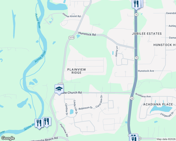 map of restaurants, bars, coffee shops, grocery stores, and more near 7291 Bessie Drive in Denham Springs