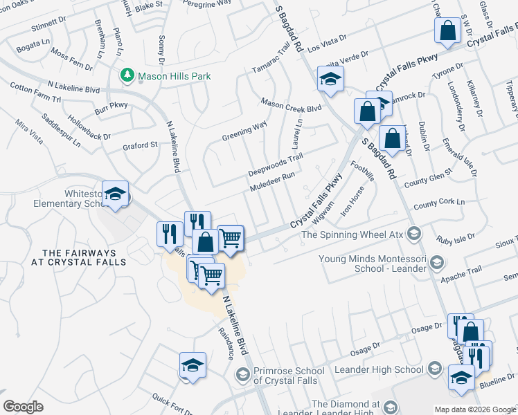map of restaurants, bars, coffee shops, grocery stores, and more near 1909 Holly Hill Drive in Leander