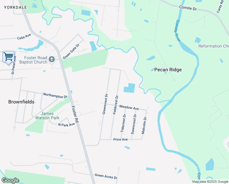 map of restaurants, bars, coffee shops, grocery stores, and more near 11122 Fieldcrest Drive in Baton Rouge