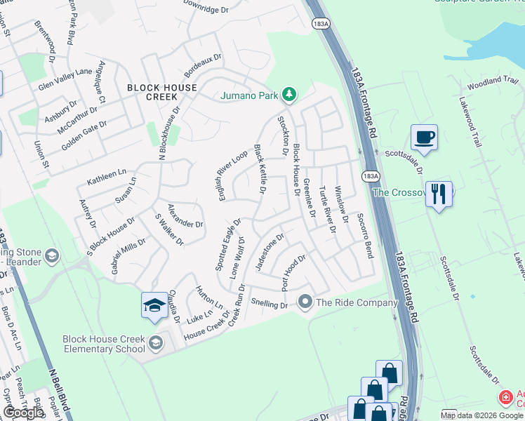 map of restaurants, bars, coffee shops, grocery stores, and more near 16600 Spotted Eagle Drive in Leander